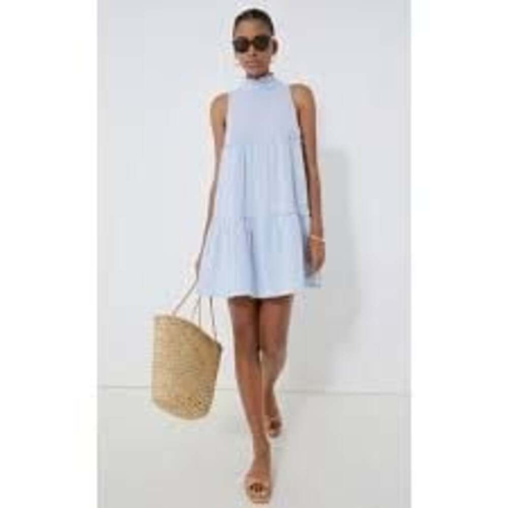Pomander Place Light Blue Cotton Tiered Halter Dress